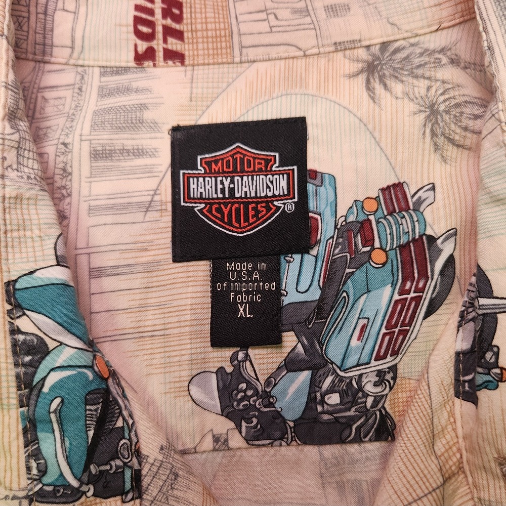 Harley Davidson x Tori Richard Aloha Shirt XL Vintage Y2K Viscose USA-Made AOP - Picture 3 of 9